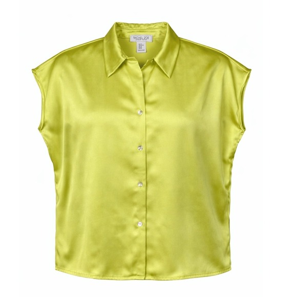 Rachel Zoe Tops - Rachel Zoe Satin Sleeveless Button Front Blouse Lime Green Womens XL Top